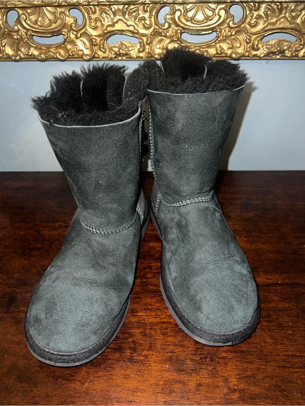 UGG Black Suede Shearling-Lined Winter Boots